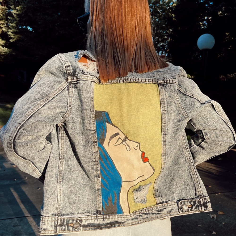🦋/Blue Jean jacket with handmade art/🦋